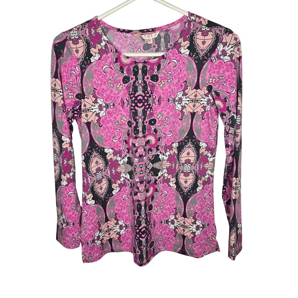 Noni B Pink Kaleidoscope Hotfix Paisley Long Sleeve Top Size XS NWT
